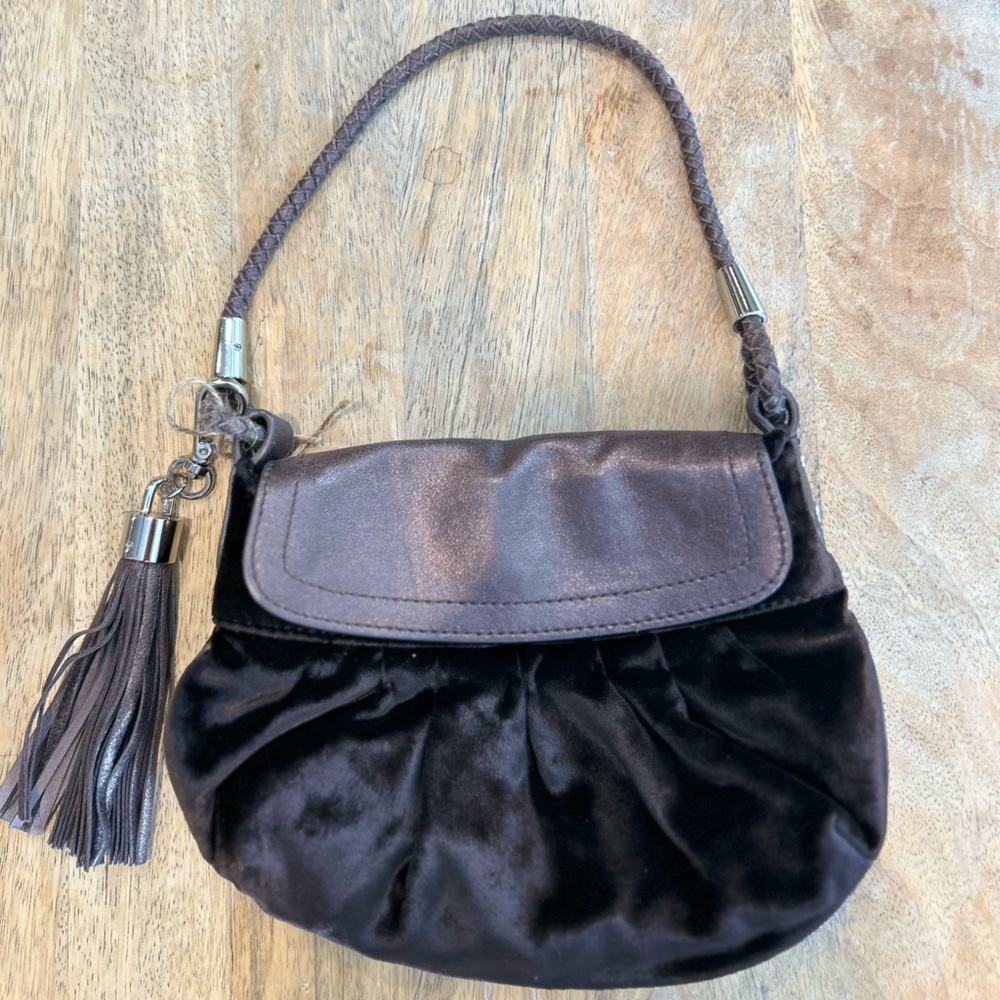 Charles David Brown Velvet Evening Bag with Sparkly Tassle